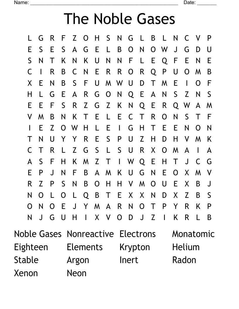 The Noble Gases Word Search