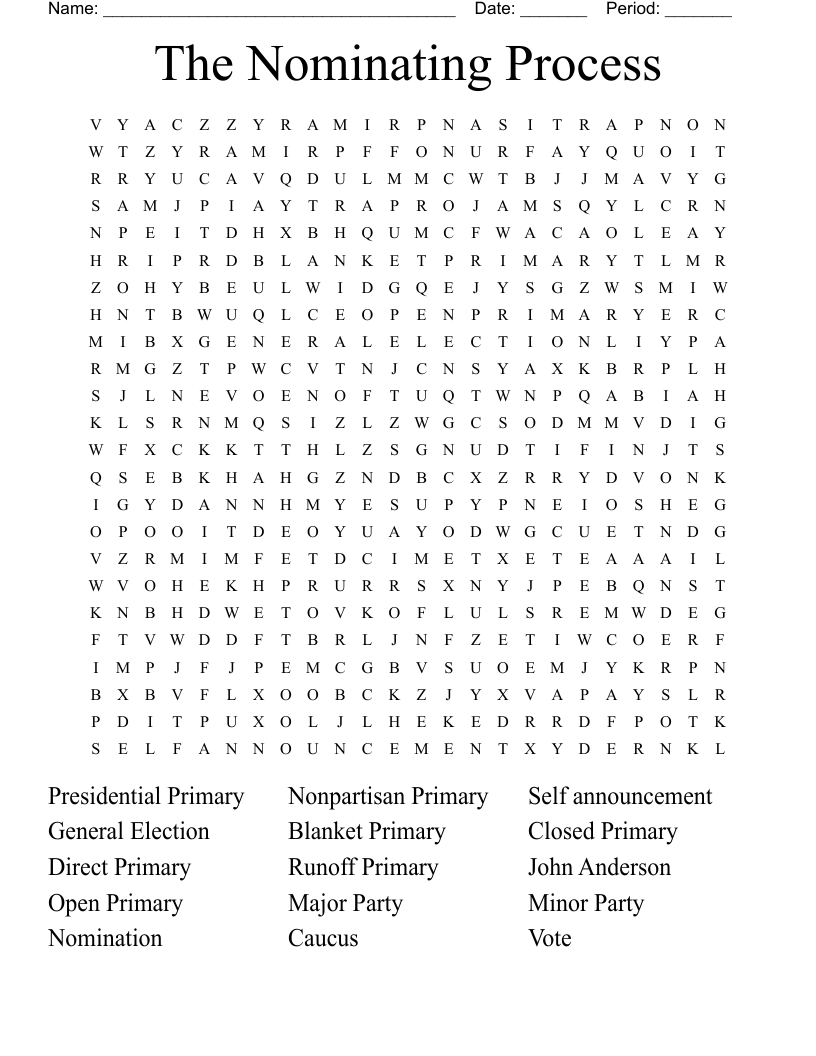The Nominating Process Word Search