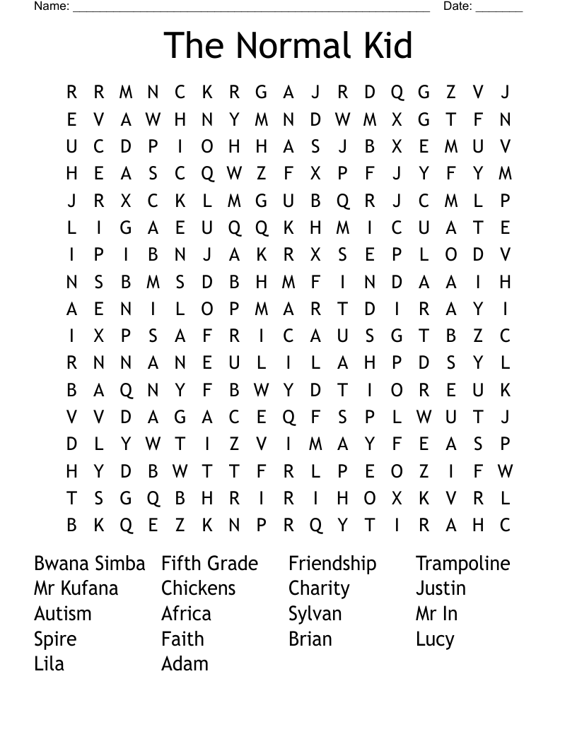 The Normal Kid Word Search