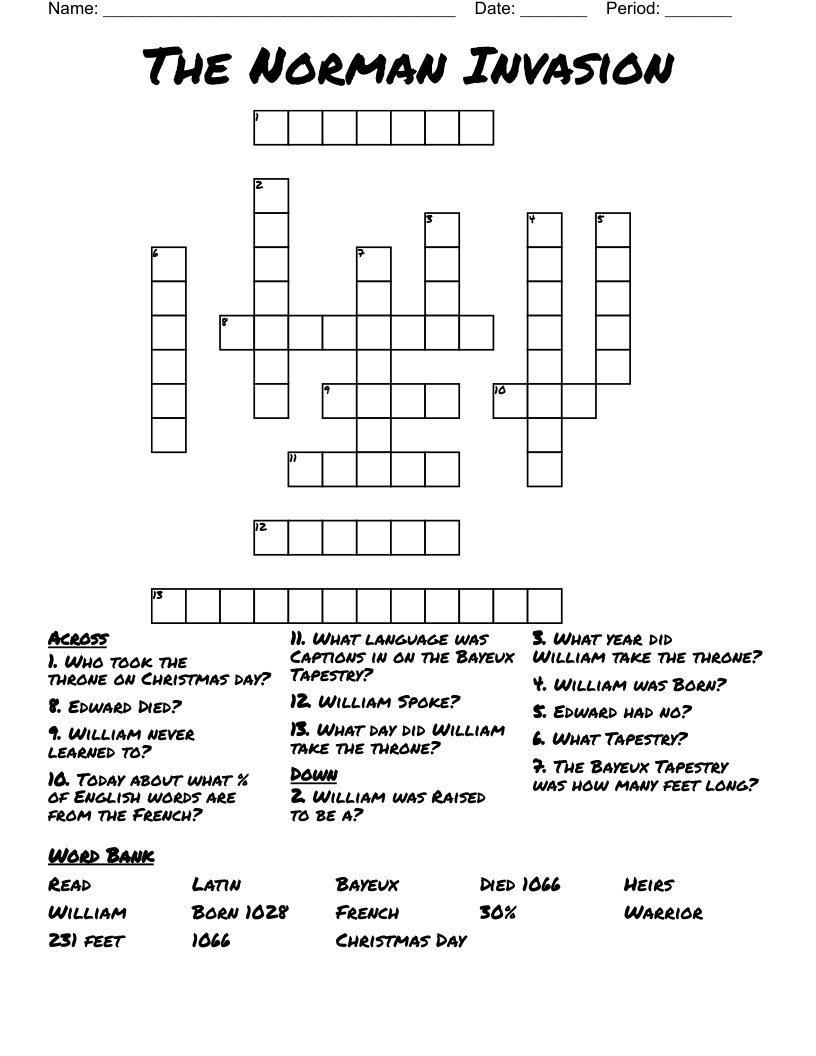 The Norman Invasion Crossword