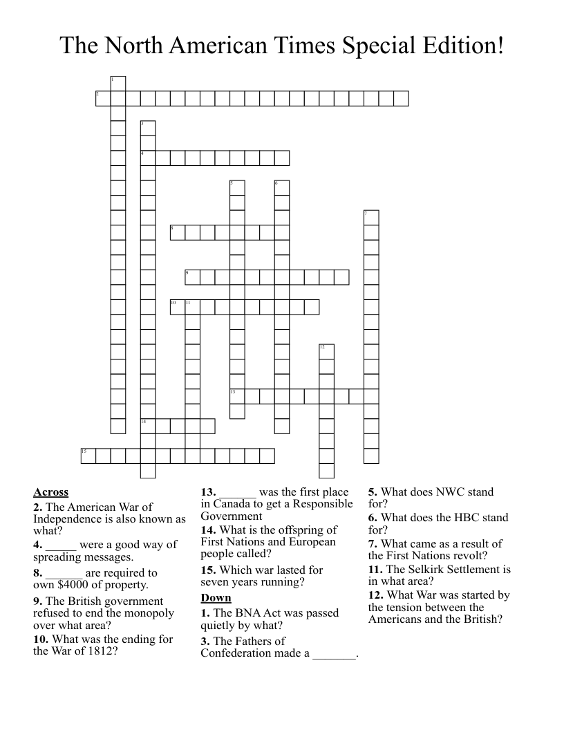 The North American Times Special Edition! Crossword