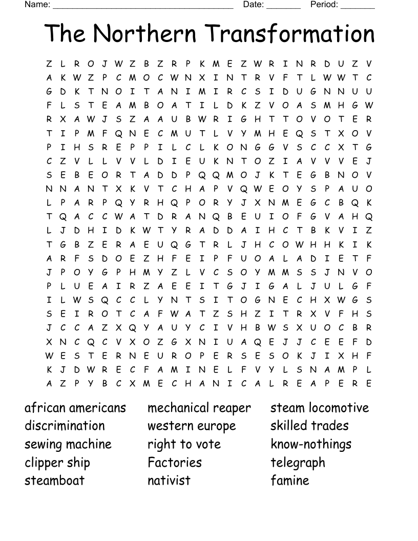 The Northern Transformation Word Search