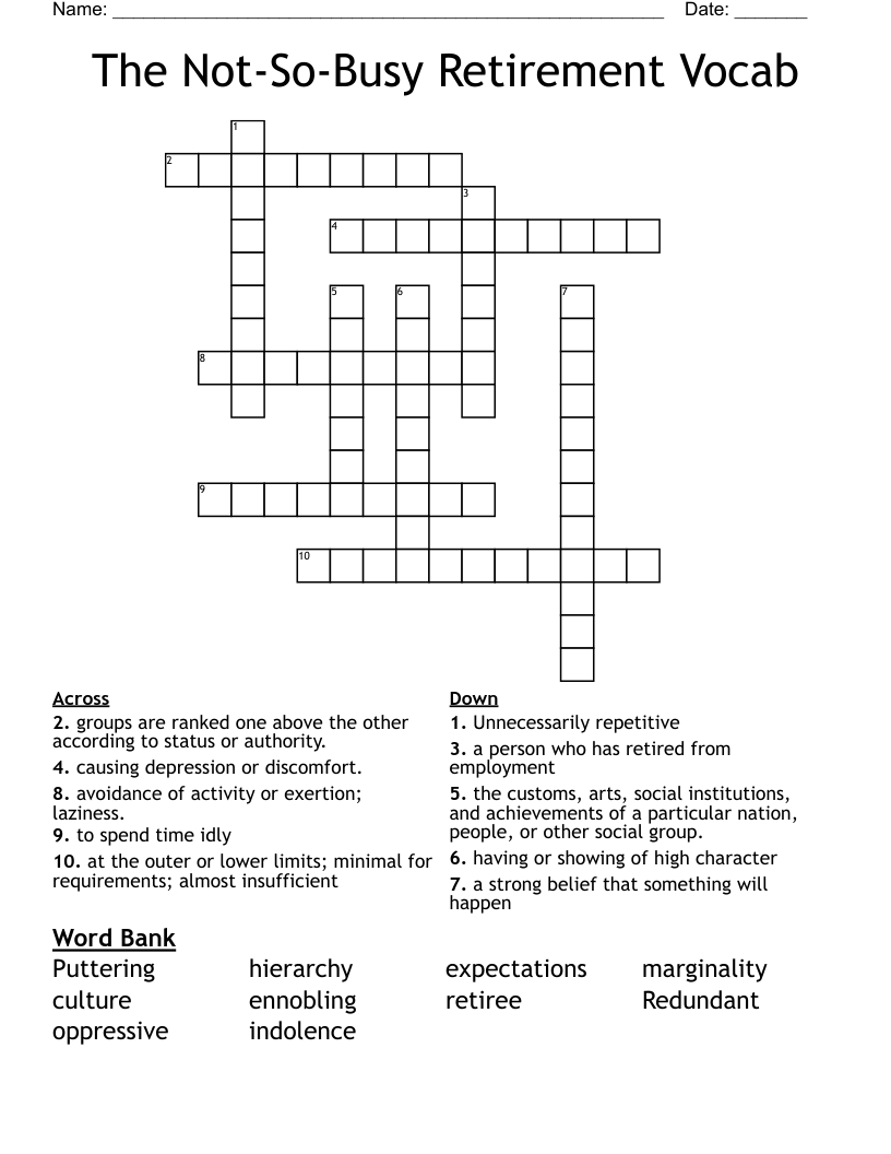 The Not-So-Busy Retirement Vocab Crossword