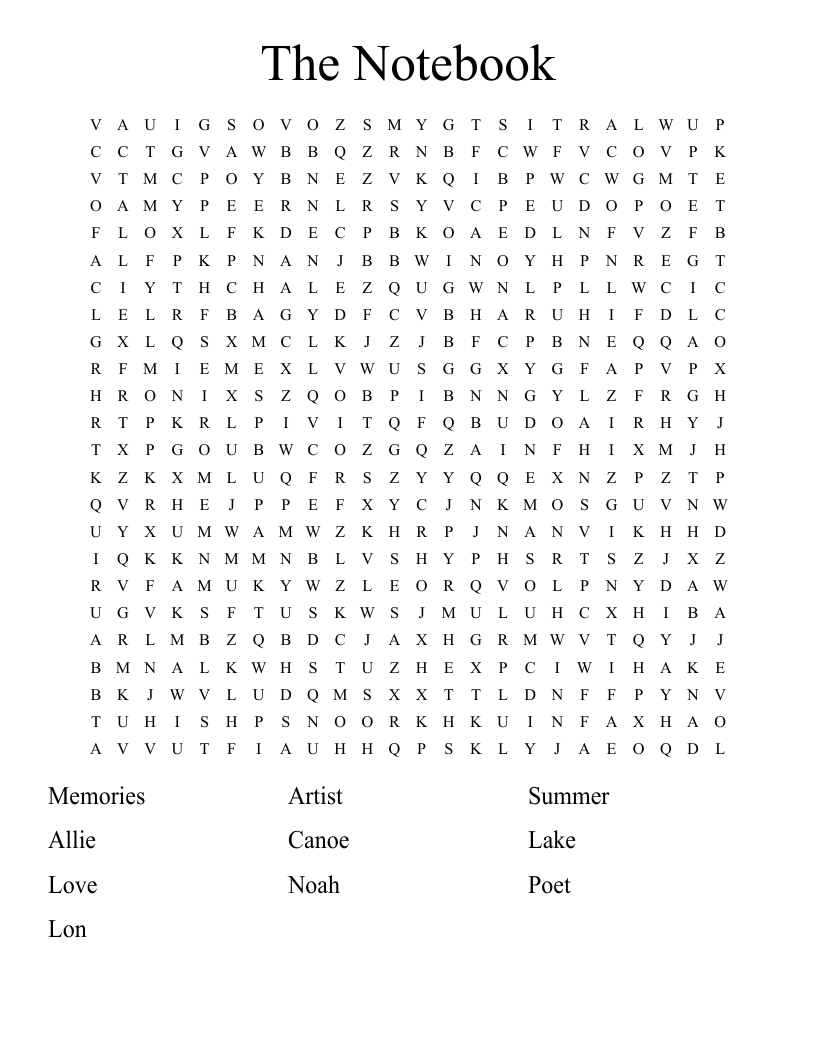 The Notebook Word Search