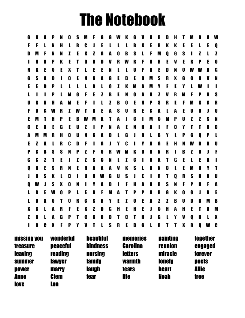 The Notebook Word Search