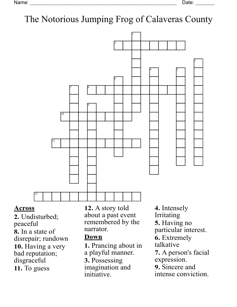 The Notorious Jumping Frog of Calaveras County Crossword