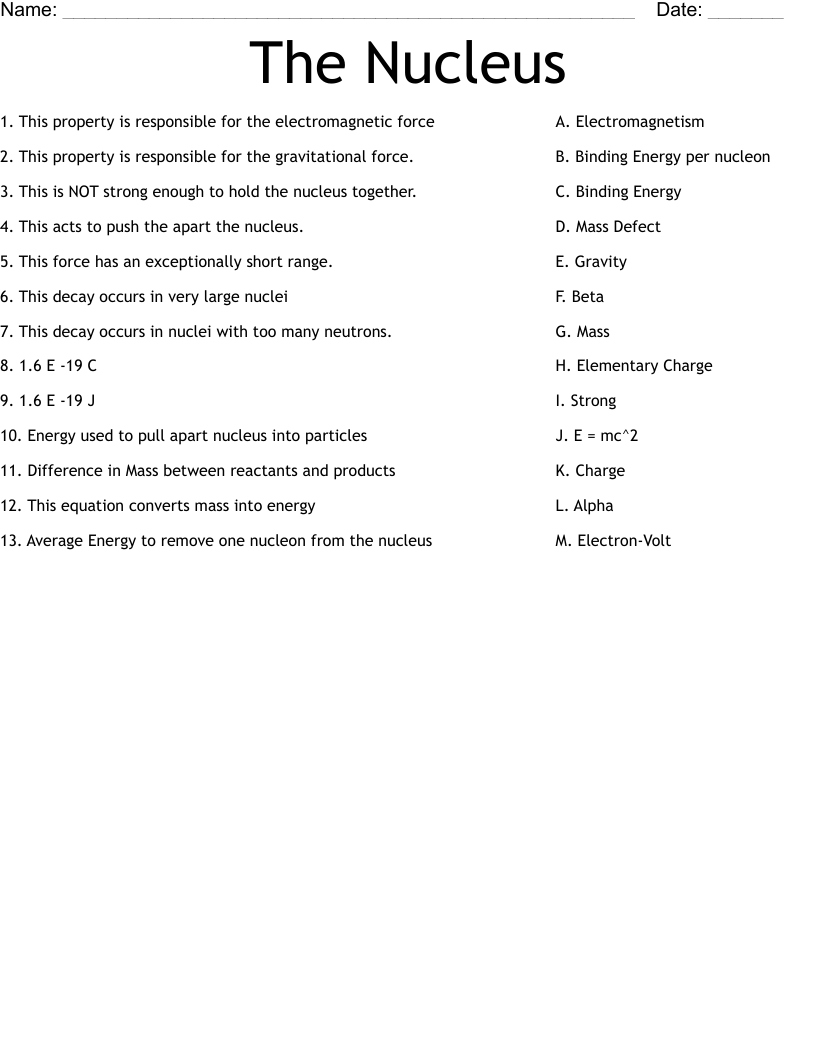 The Nucleus Worksheet