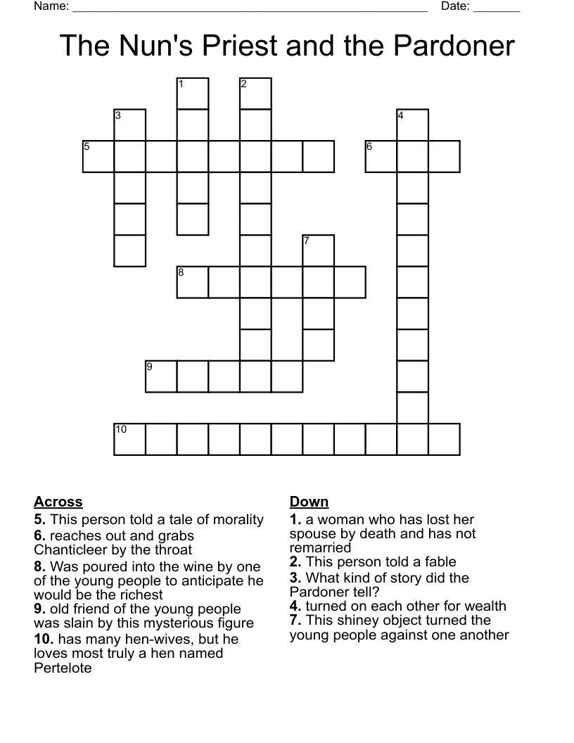 The Nun's Priest and the Pardoner Crossword
