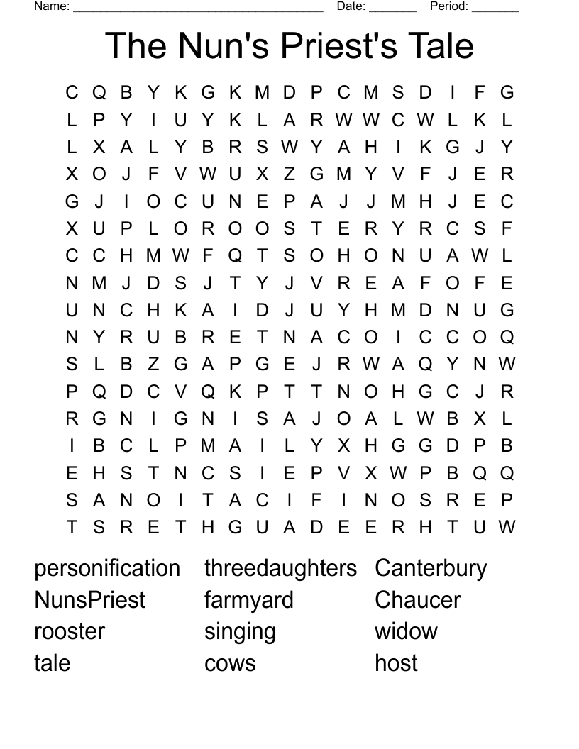 The Nun's Priest's Tale Word Search