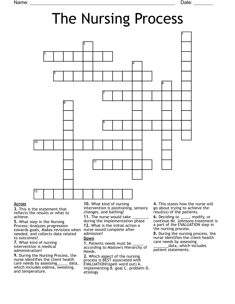 The Nursing Process Crossword