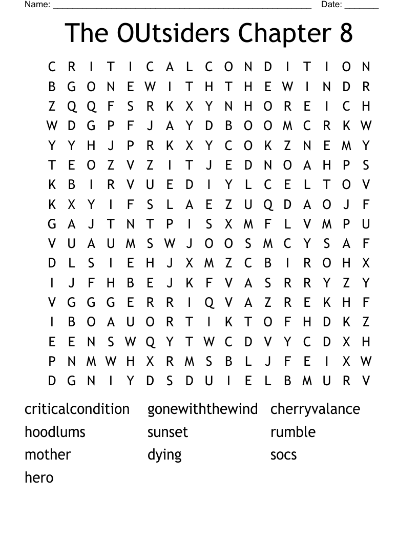 The OUtsiders Chapter 8 Word Search