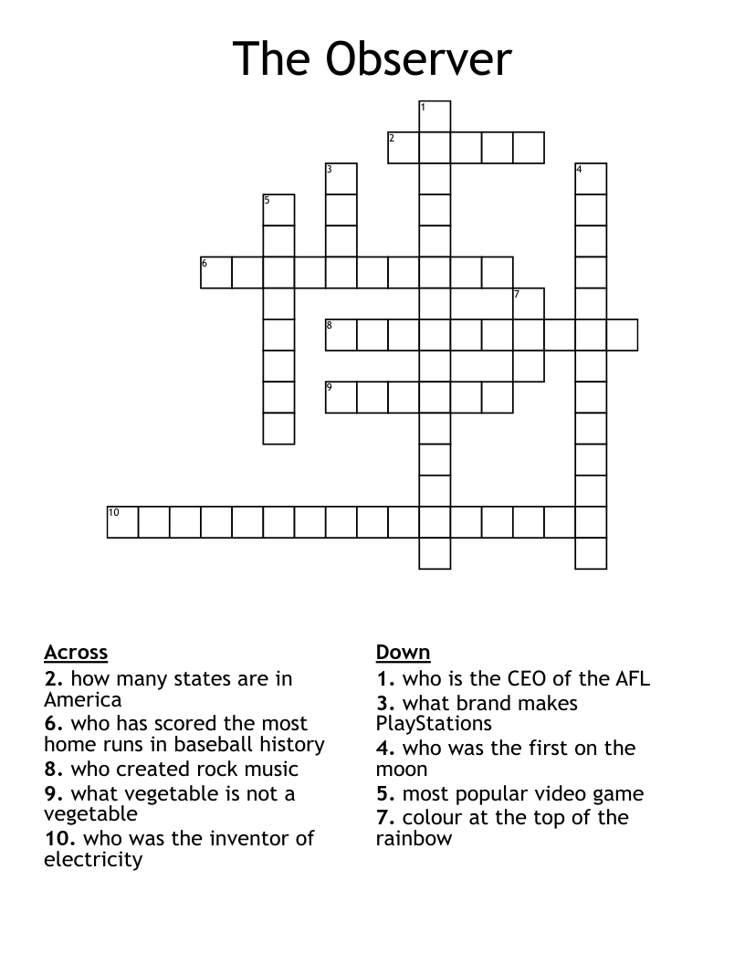 The Observer  Crossword