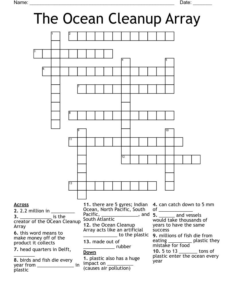 The Ocean Cleanup Array Crossword