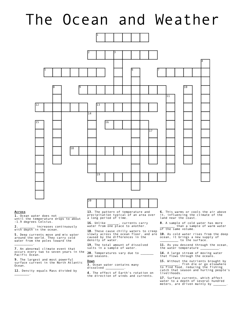 The Ocean and Weather Crossword
