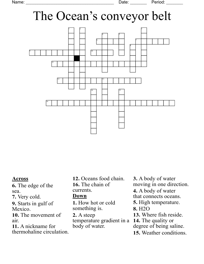 The Ocean’s conveyor belt  Crossword
