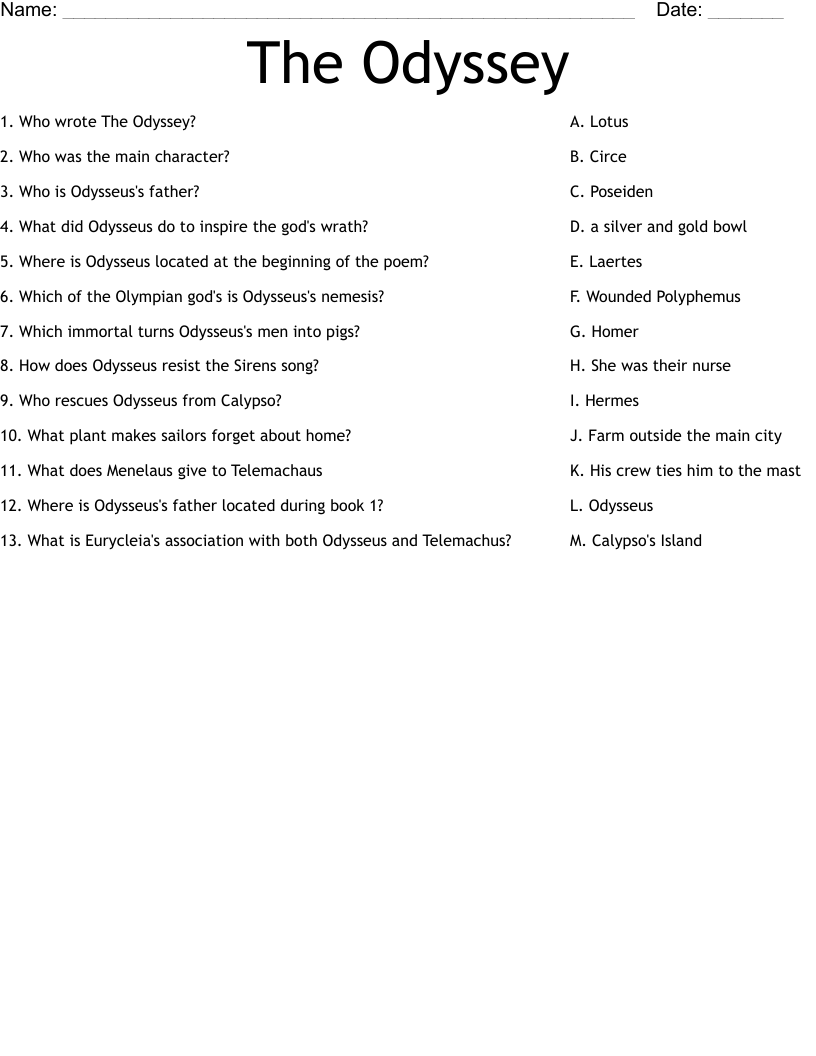 The Odyssey Worksheet