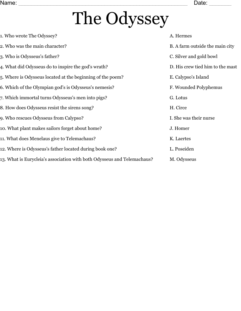 The Odyssey Worksheet