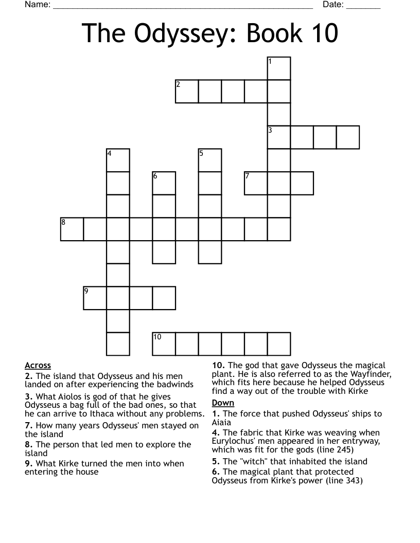The Odyssey: Book 10 Crossword