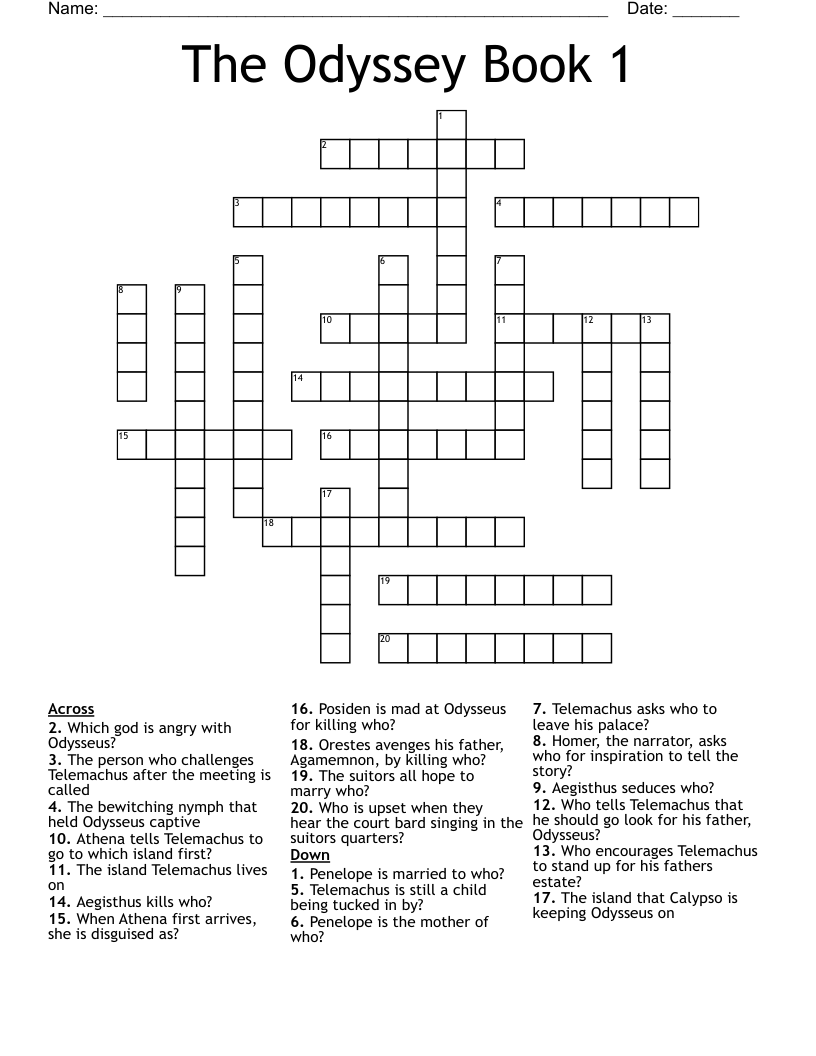 The Odyssey Book 1 Crossword