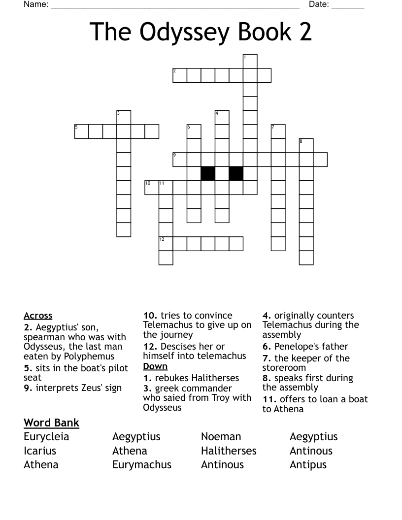 The Odyssey Book 2 Crossword