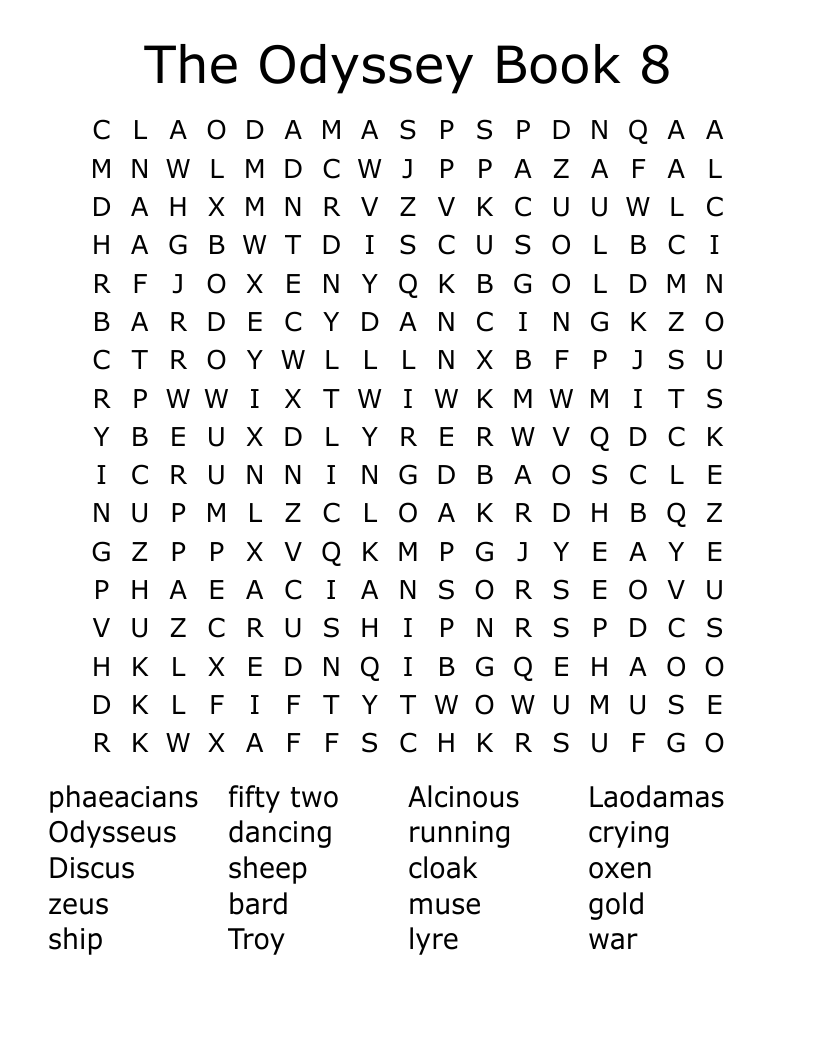 The Odyssey Book 8 Word Search