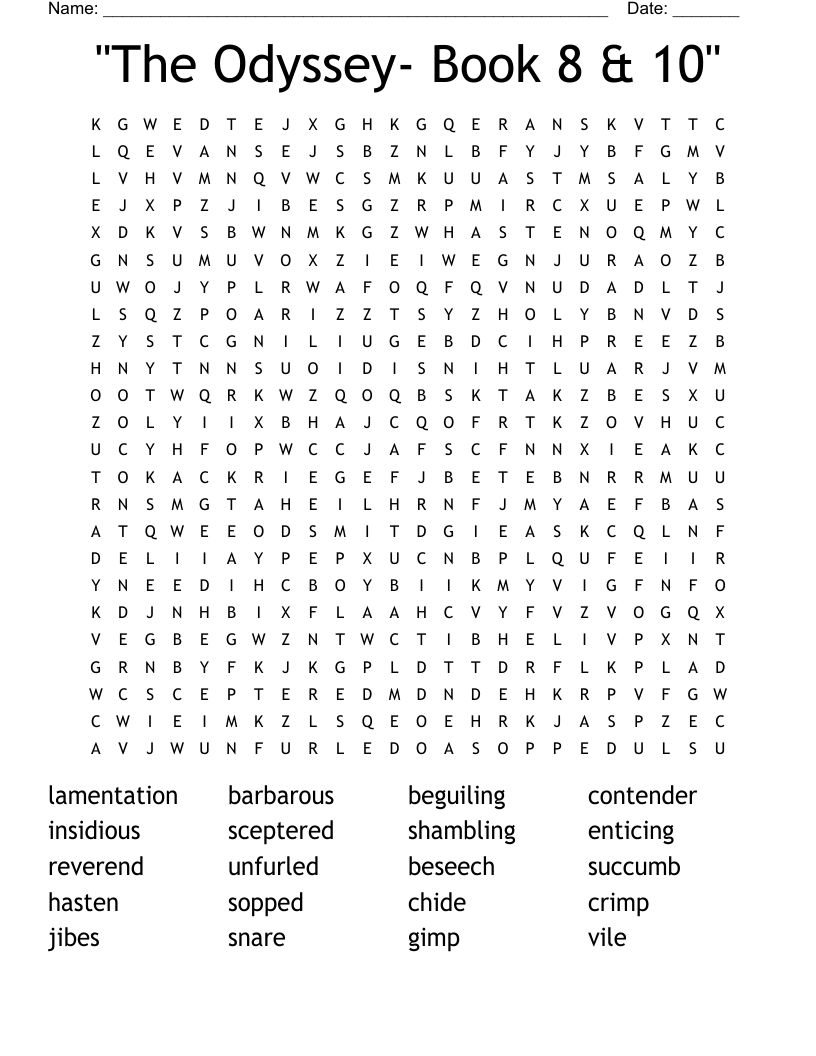 "The Odyssey- Book 8 & 10" Word Search