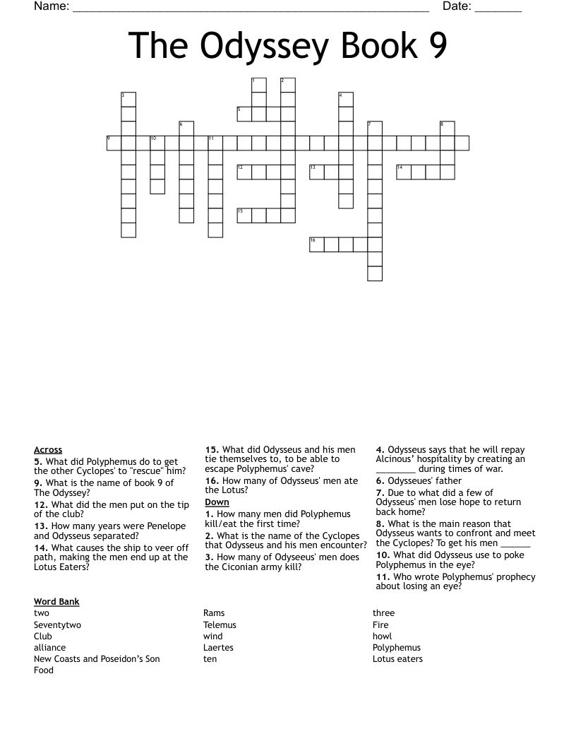 The Odyssey Book 9 Crossword