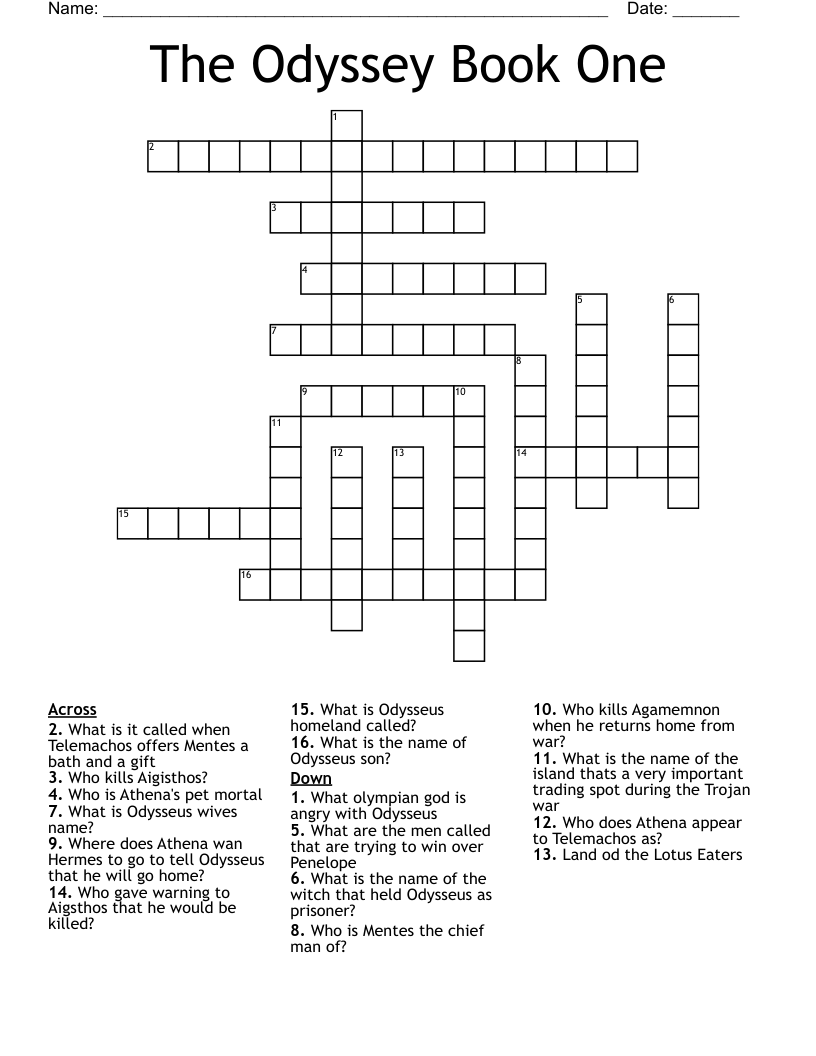 The Odyssey Book One Crossword