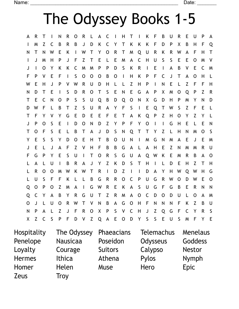 The Odyssey Books 1-5 Word Search