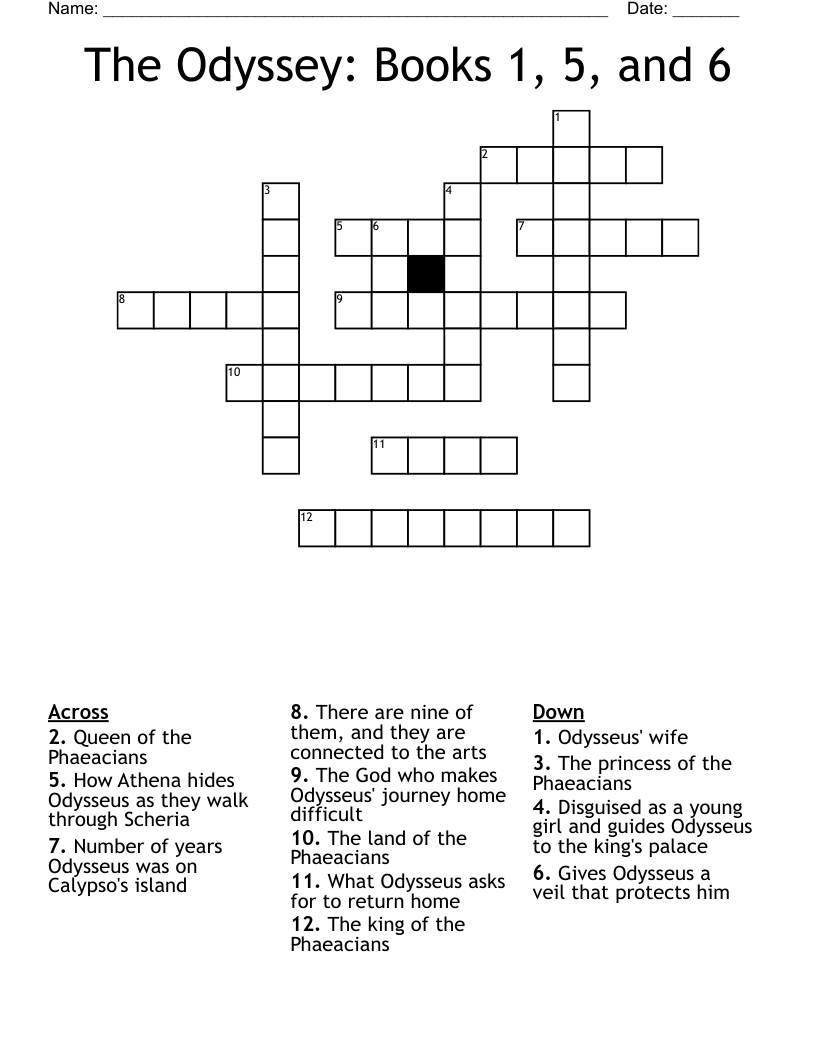 The Odyssey: Books 1, 5, and 6 Crossword