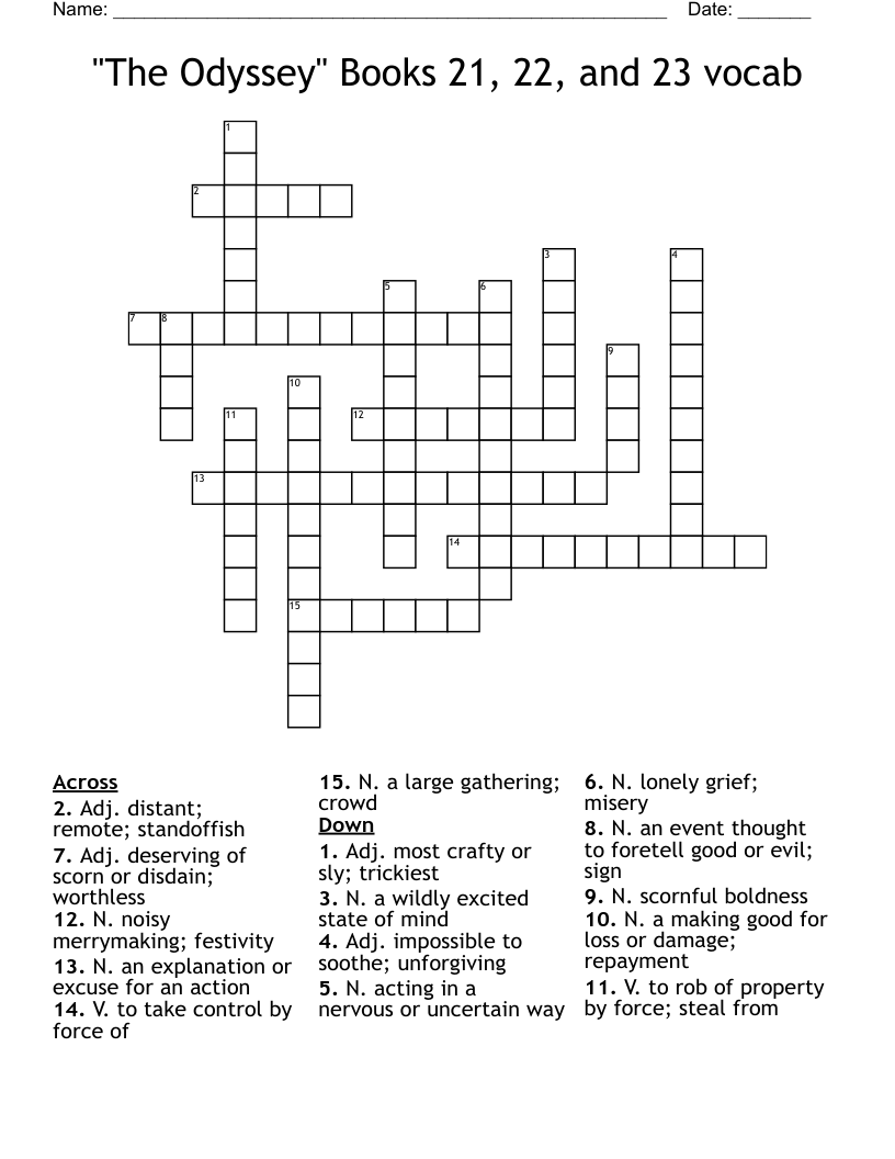 "The Odyssey" Books 21, 22, and 23 vocab Crossword