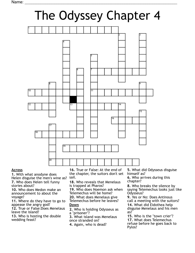 The Odyssey Chapter 4 Crossword