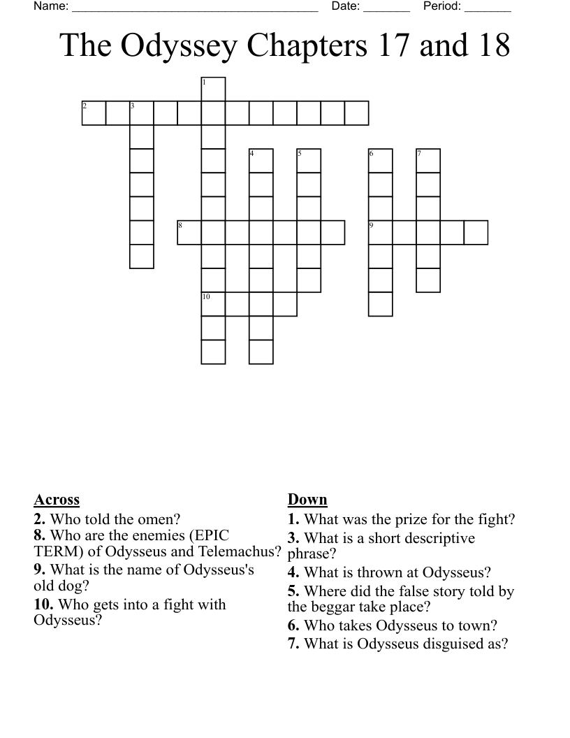 The Odyssey Chapters 17 and 18 Crossword