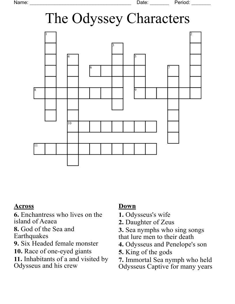 The Odyssey Characters Crossword