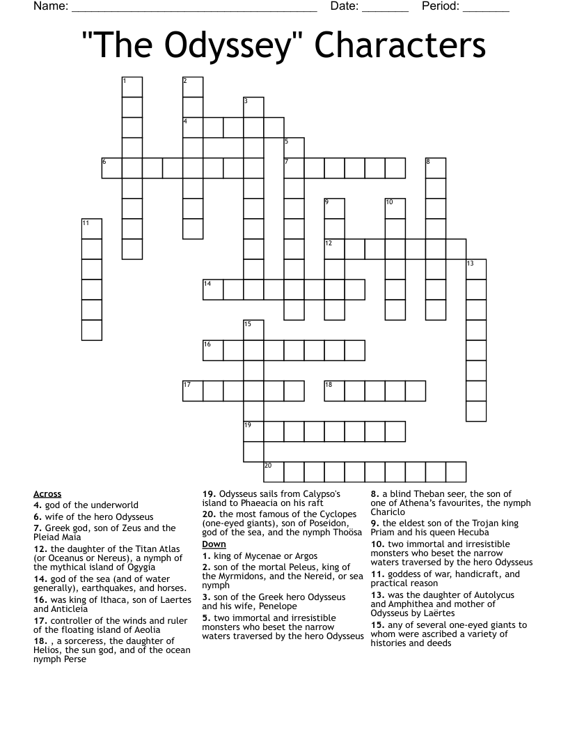 "The Odyssey" Characters Crossword
