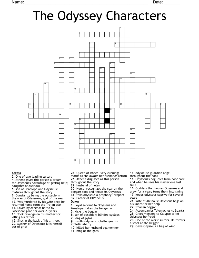 The Odyssey Characters Crossword