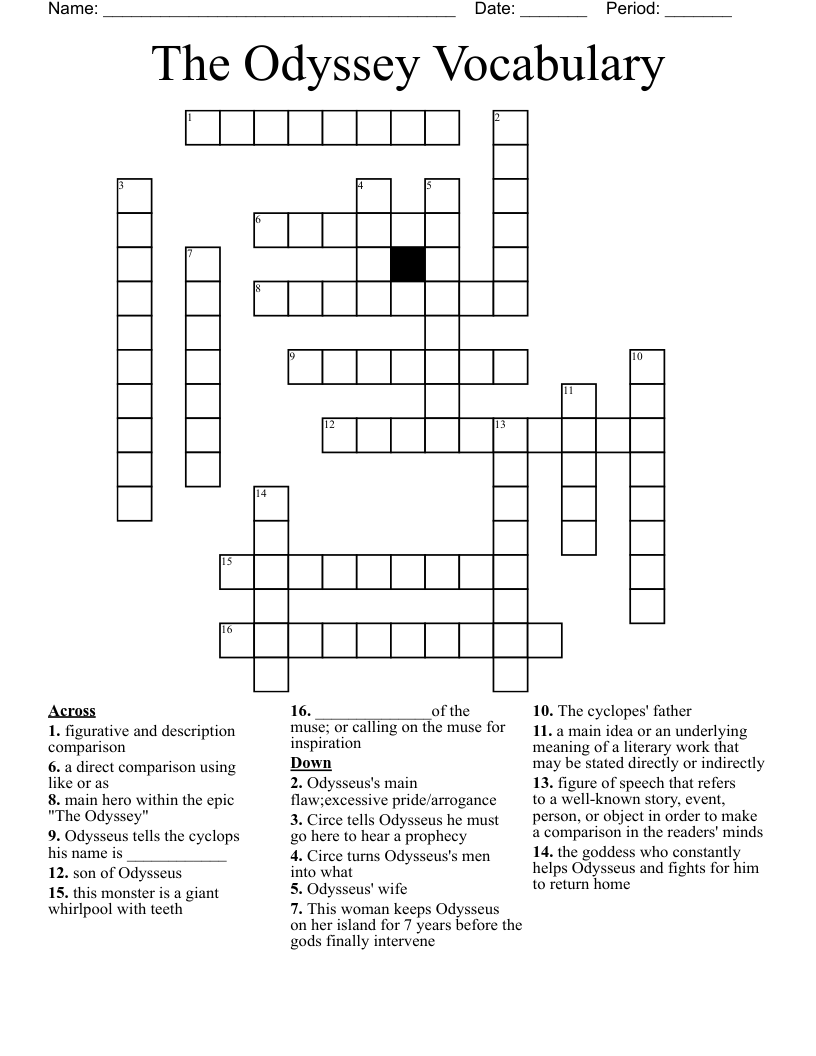 The Odyssey Vocabulary Crossword