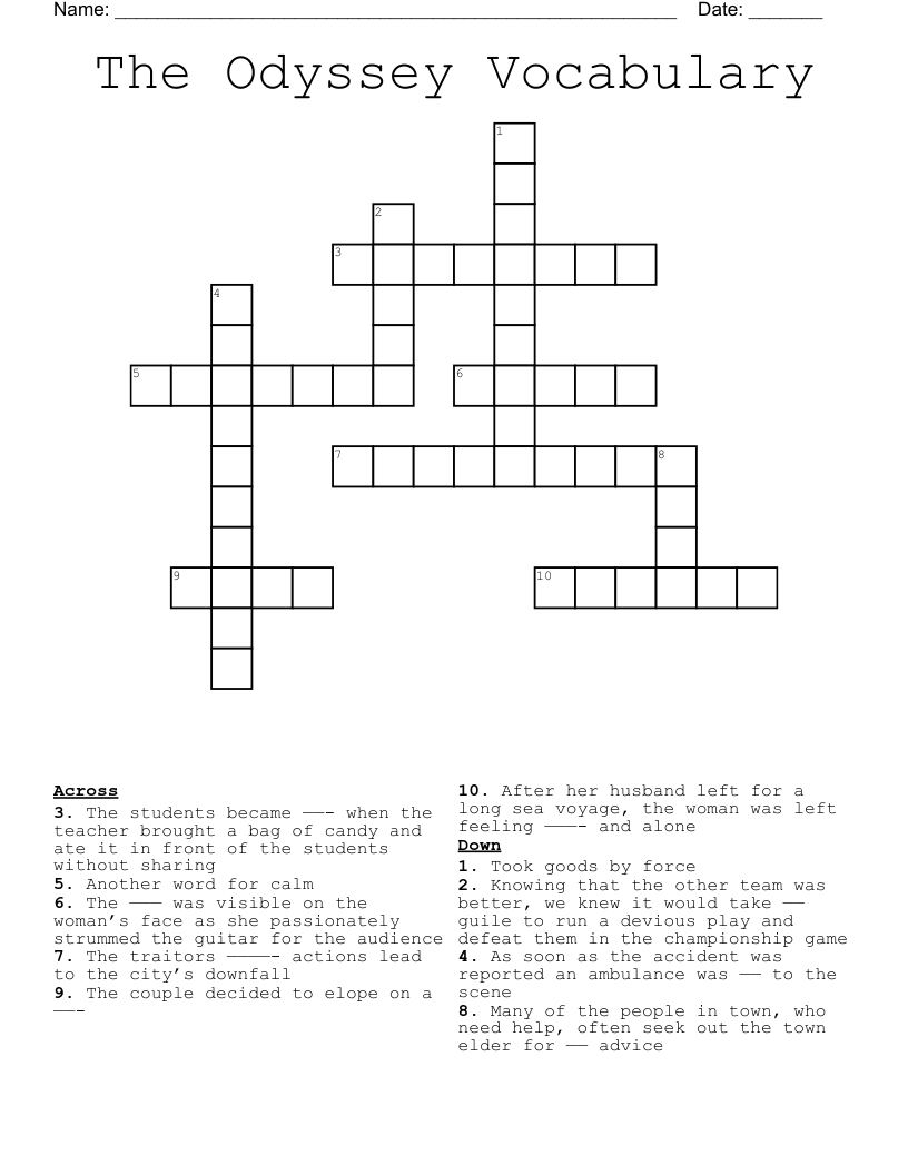 The Odyssey Vocabulary Crossword