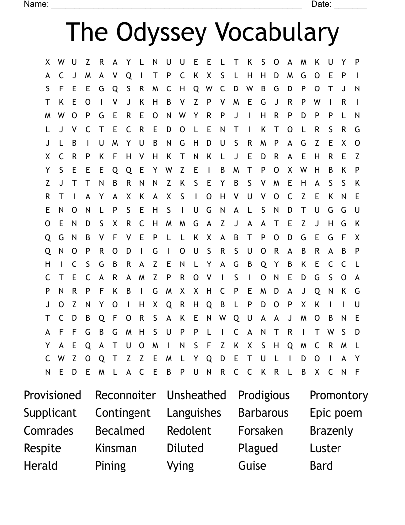 The Odyssey Vocabulary  Word Search
