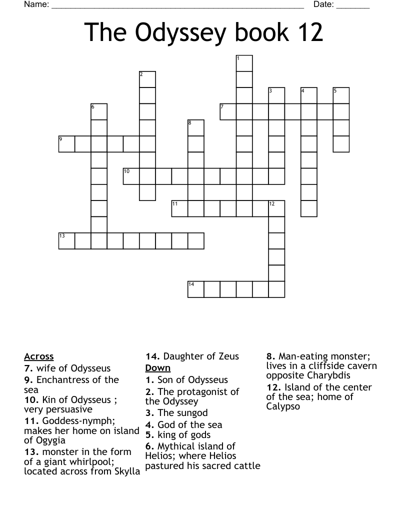 The Odyssey book 12 Crossword