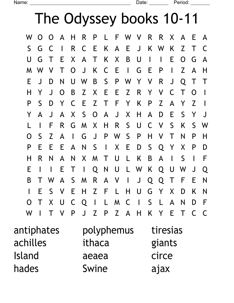 The Odyssey books 10-11 Word Search