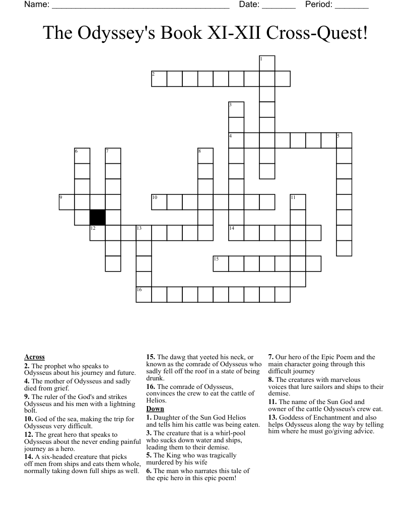 The Odyssey's Book XI-XII Cross-Quest! Crossword