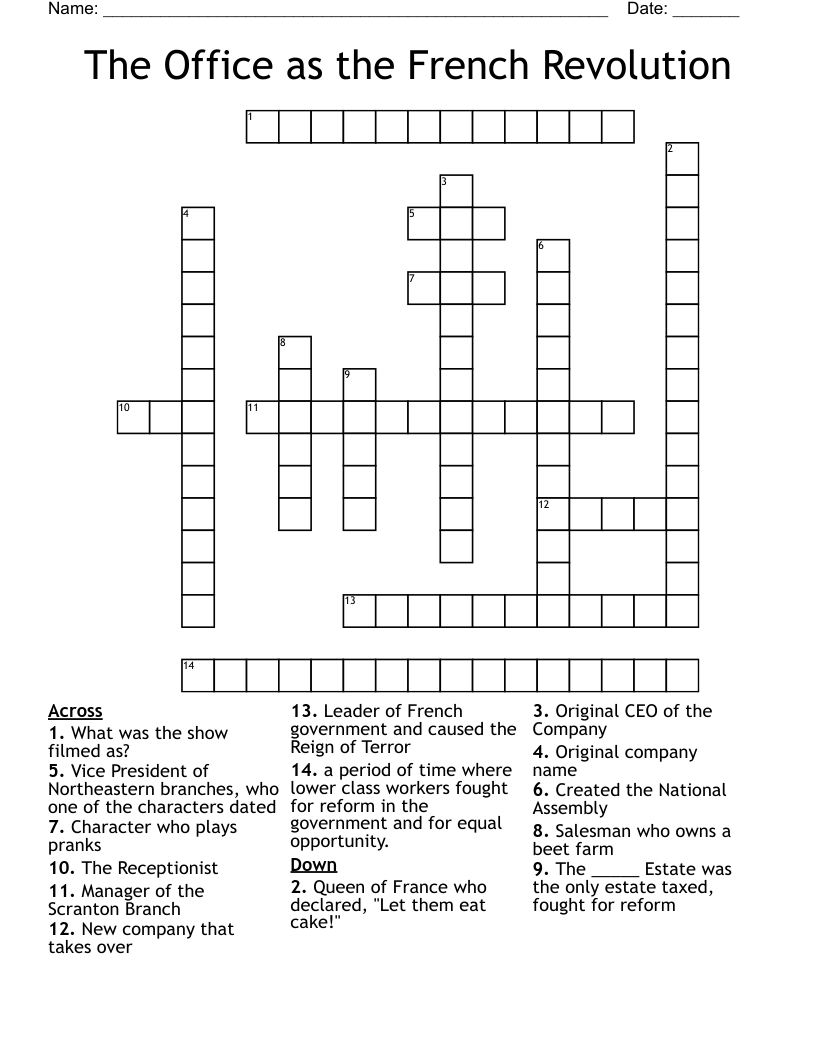 The Office as the French Revolution Crossword