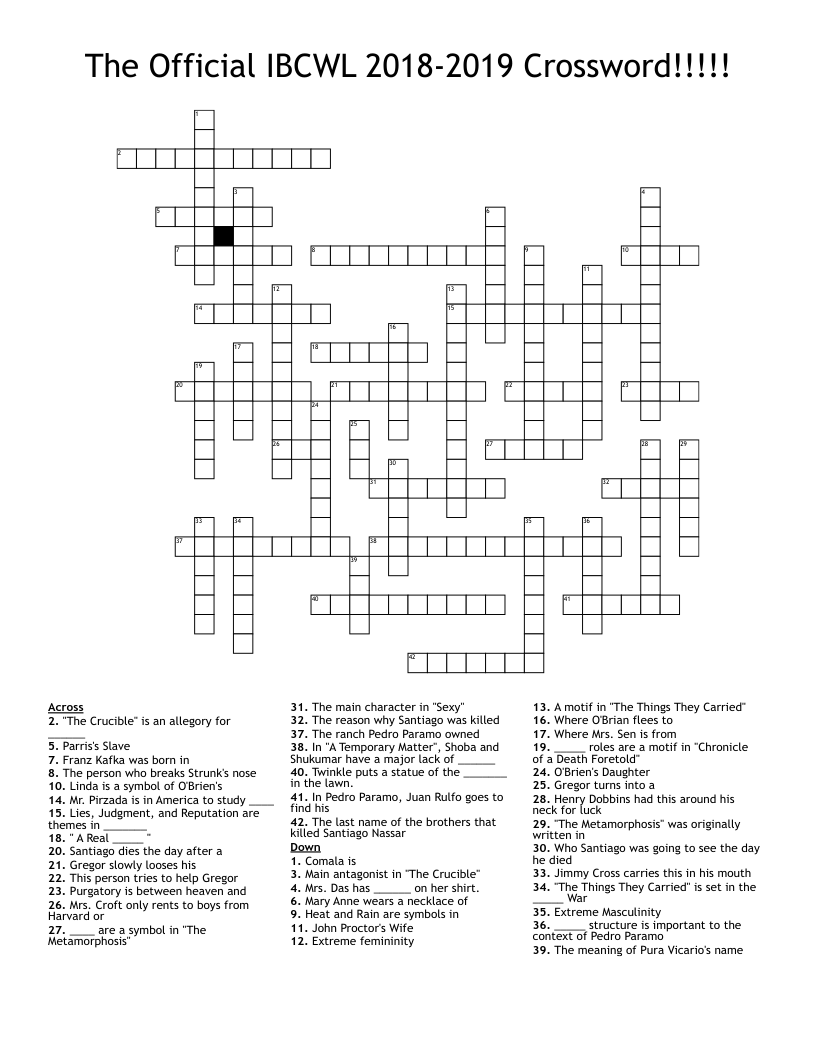 The Official IBCWL 2018-2019 Crossword!!!!!