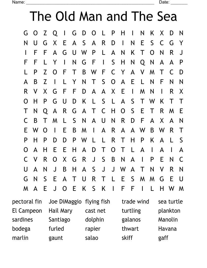 The Old Man and The Sea Word Search