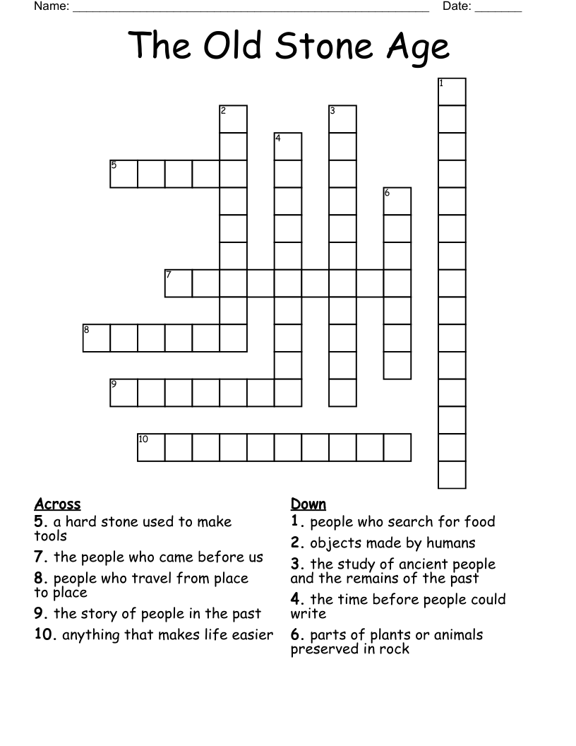 The Old Stone Age Crossword
