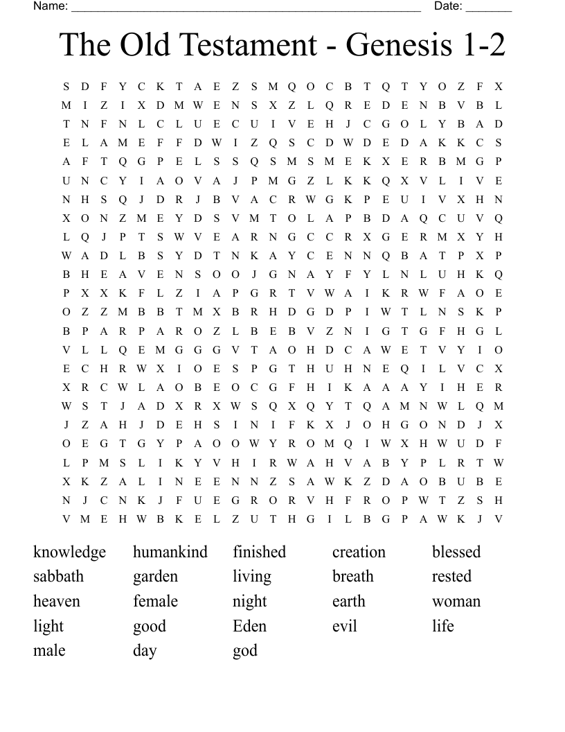 The Old Testament - Genesis 1-2 Word Search