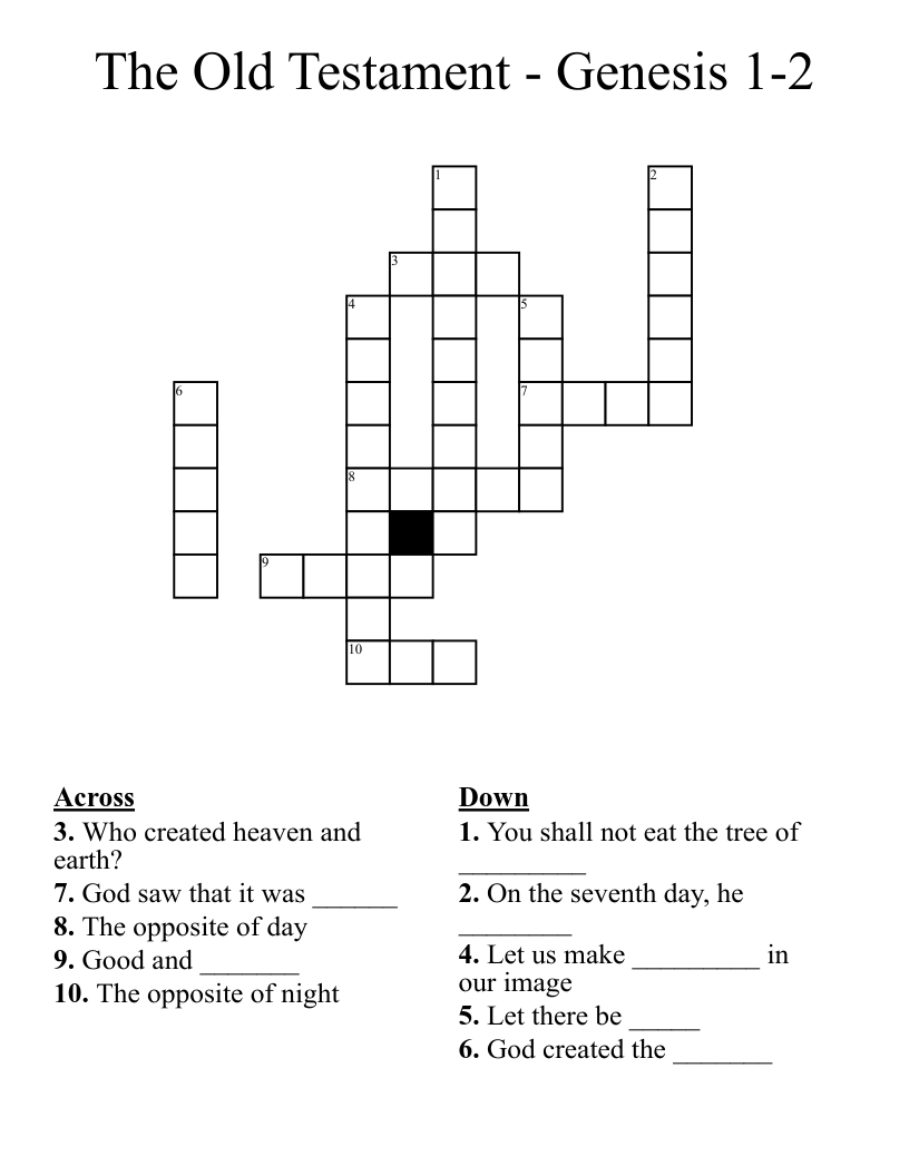 The Old Testament - Genesis 1-2 Crossword