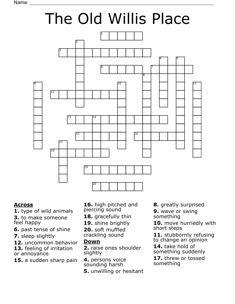 The Old Willis Place Crossword