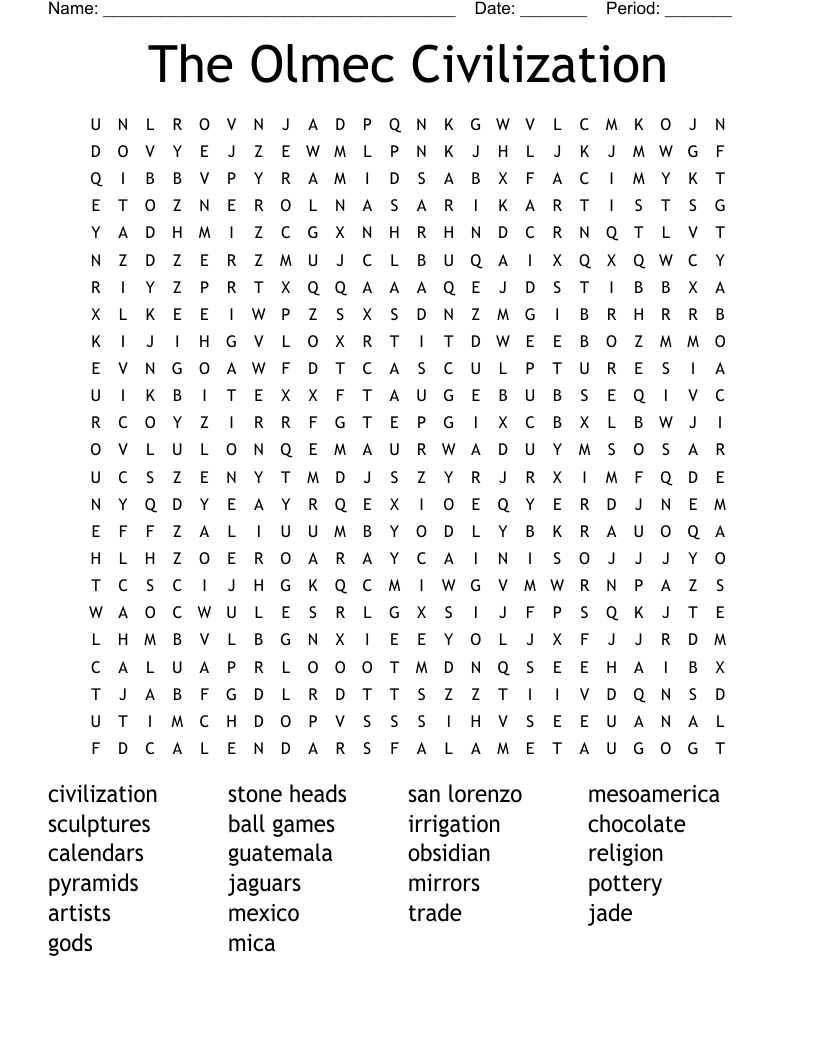 The Olmec Civilization  Word Search